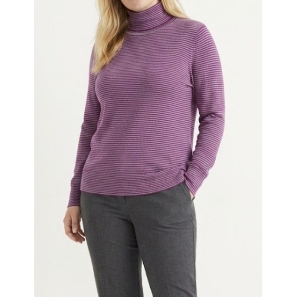 New Ann Taylor Turtleneck Sweater Large Purple Striped Soft Comfy Knit Top